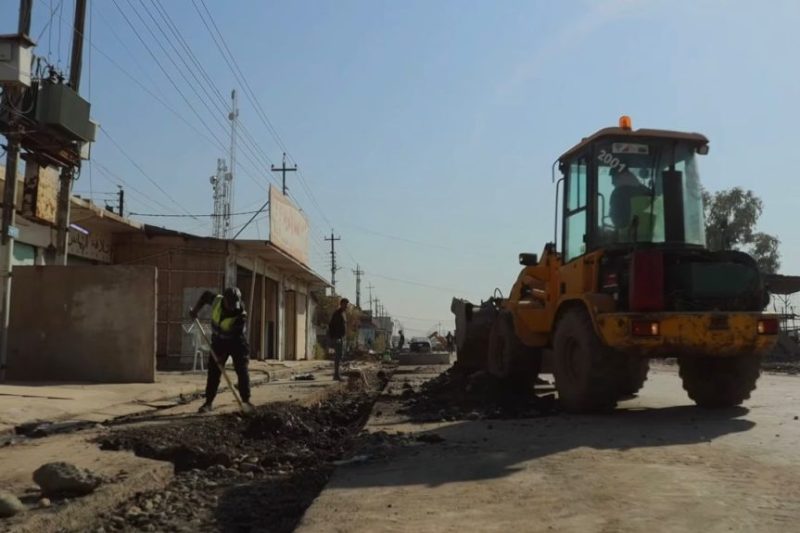 إنجاز 20 ألف متر من مشروع مجاري حي الإنتصار في نينوى وتسليم شارع 60 للتبليط
